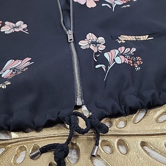 Floral Drawstring Zippered Bomber Jacket Lightweight Size S - Picture 10 of 12